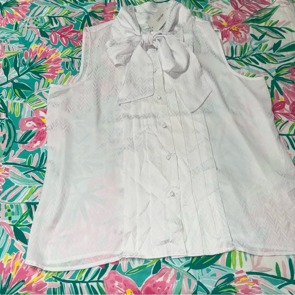 Calvin Klein NWT! White Sleeveless Tie-Front Blouse Size XL - Picture 10 of 17